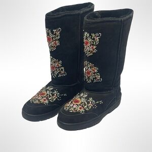 Beautiful Embroidered Floral Suede Comfy Winter Tall Boots